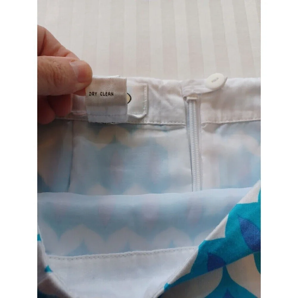 Talbots vintage blue white retro print pencil skirt 10 cotton stretch lined